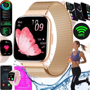 POLSKI SMARTWATCH DAMSKI ZŁOTY PŁATNOŚCI ZBLIŻENIOWE AMOLED 4 PASKI ZDROWIE