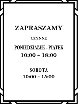 Naklejka Godziny Otwarcia Lokalu na Witrynę Szybę