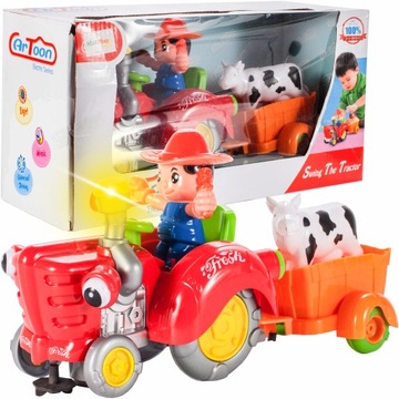 TRAKTOR TRAKTOREK FARMERA Z PRZYCZEPKĄ INTERAKTYWNY JEŹDZI ŚPIEWA KRÓWKA