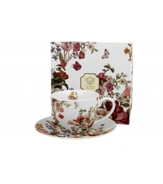 FILIŻANKA ZE SPODKIEM DUO VINTAGE FLOWERS KWIATY 250 ML NA PREZENT