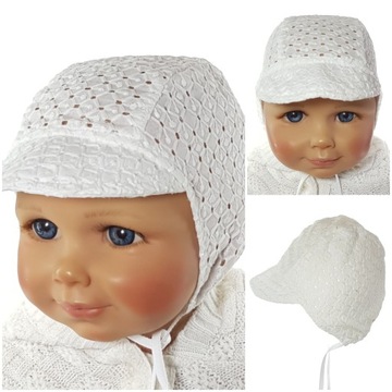 NIEMOWLĘCA CZAPKA Z REGULACJĄ CZAPECZKA W DZIURKI AŻUREK NOWORODEK 0-6 M-CA