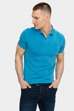 Błękitna gładka koszulka polo męska dopasowany krój rozmiar XXXL