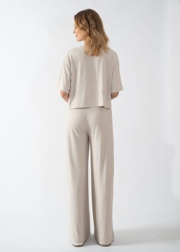 ВИСКОЗНЫЕ БЕЖЕВЫЕ БРЮКИ ДЛЯ МАТЕРИАЛОВ С ШИРОКИМИ НОГИНАМИ M