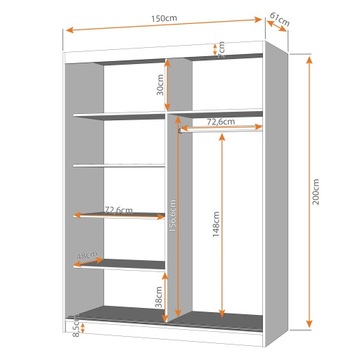 Шкаф-купе VISTA 10 LAMELE 150 + чердачные полки