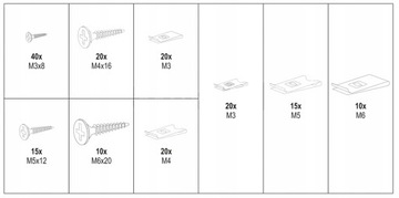 Винты, шайбы кузовные, 170 шт, микс