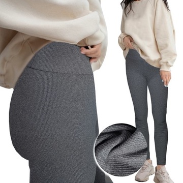 LEGGINSY z WYSOKIM STANEM PRĄŻKOWANE MODELUJĄCE BAWEŁNA KRYJĄCE - 908 XXL
