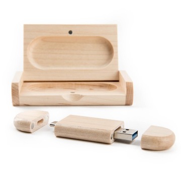 Pendrive drewno KLON 64 GB 3.0 + 3.2 USB-C TYP C + BOX + TWÓJ GRAWER LOGO