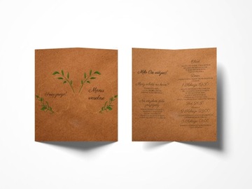Menu weselne, papier eko, kwiaty, liście