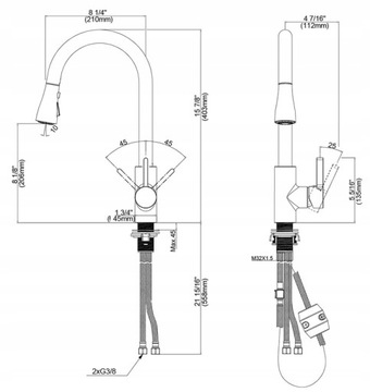 BATERIA KUCHENNA Z WYCIĄGANĄ WYLEWKĄ KRAN PREMIUM 3 TRYBY PRACY 360°