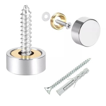 MOCOWANIE LUSTRA SZKŁA NUMERU DOMU WKRĘT 4 ZAŚLEPKI MIEDŹ 18mm SREBRNE INOX