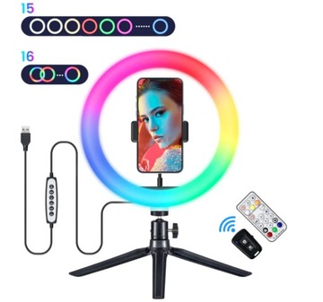 LAMPA PIERŚCIENIOWA LED SELFIE STATYW RGB 10''