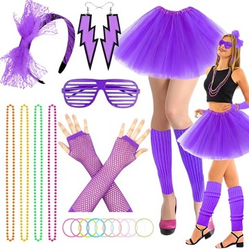 НАРЯД 80-х 90-х НЕОНОВОЕ РЕТРО ИТАЛО ДИСКО ПЛАТЬЕ ПЛАТЬЕ С ЮБКОЙ КОМПЛЕКТ 8в1