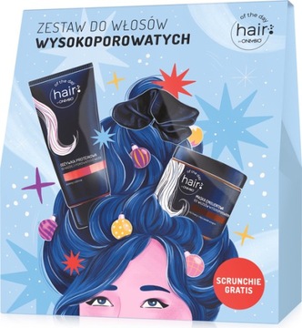HAIR OF THE DAY zestaw do włosów wysokoporowatych: maska odżywka scrunchie