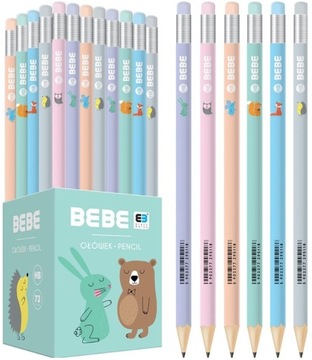 Ołówek z gumką HB okrągły ZWIERZAKI mix 1 szt BEBE