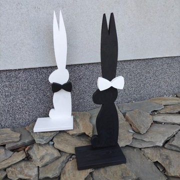 ЗАЯЦ С БАНТОМ 32 СМ ПАСХАЛЬНЫЙ КРОЛИК ДЕРЕВЯННАЯ ФИГУРКА УКРАШЕНИЯ ОРНАМЕНТА