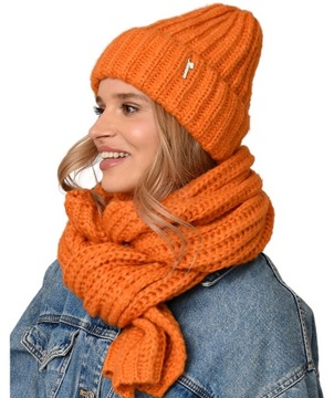 Теплый набор женский шляпа + шарф на зиму польского апельсина A7