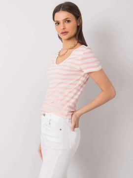 Biało-różowy t-shirt w paski Salmina RUE PARIS L