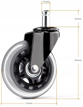 Резиновые колеса для стульев на шарикоподшипниках, 5 шт.