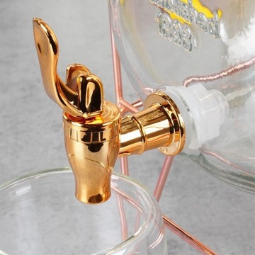 БАНКА ДЛЯ ЛИМОНАДНОГО НАПИТКА С КРАНОМ, НАВИНЧЕННАЯ И ЗОЛОТАЯ ПОДСТАВКА, 4,2 Л.