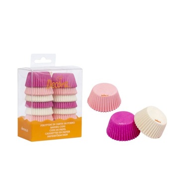 Mini Papilotki do muffinek Decora Białe Różowe Fuksja 200szt