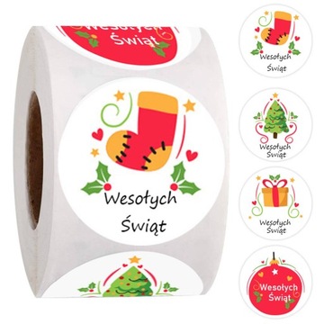 Naklejki Ozdobne 3,8 cm WESOŁYCH ŚWIĄT 500 szt.