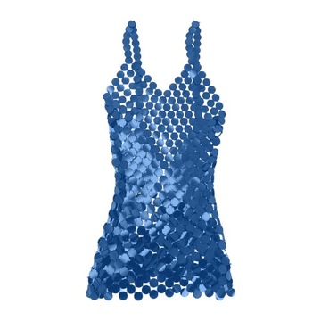 Šaty s výstrihom do V, dámske flitrové ramienka Špagety, modrá