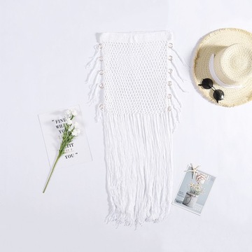Długa, pleciona spódnica Resort w stylu boho z wycięciem i frędzlami