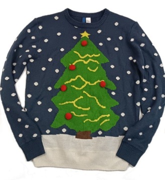 H&M świąteczny sweter CHOINKA WEŁNA r. XS