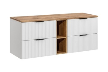BIAŁA SZAFKA ŁAZIENKOWA Z BLATEM 140 CM + PÓŁKA