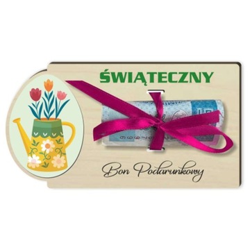 drukowany BON świąteczny PODARUNKOWY na banknot WIELKANOC kwiatki PREZENT