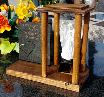 Znicz kapliczka latarenka solarna ANIOŁ grawer ZNICZ NA DZIEŃ BABCI DZIADKA