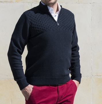 SWETER MĘSKI Z WYŻSZYM KOŁNIERZEM - GRANATOWY XL