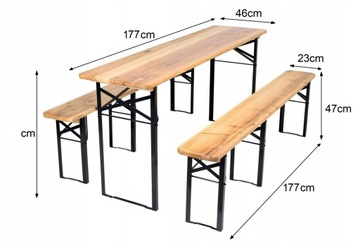 ZESTAW MEBLI OGRODOWYCH Piwny 2 ŁAWKI, STÓŁ 177cm
