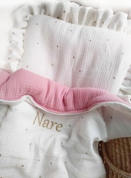 Детское постельное белье из органического муслина 55х65 с рюшами/название вышивки/цвета