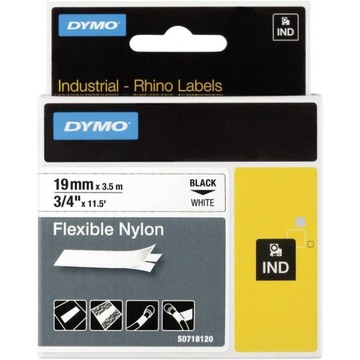 Dymo Rhino 18489, 19mm x 3.5m, czarny druk / biały podkład, taśma oryginaln