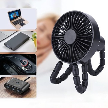 WENTYLATOR USB CICHY Z ELASTYCZNYM STATYWEM DO WÓZKA BIURO SAMOCHÓD KEMPING