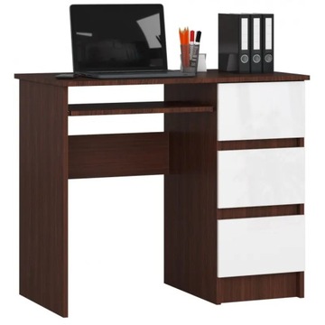 Biurko do gabinetu 90 cm wenge białe 3 szuflady