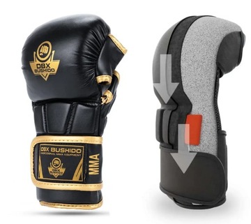 RĘKAWICE MMA SPARINGOWE USZTYWNIENIE NADGARSTKA MASTER GOLD DBX BUSHIDO S