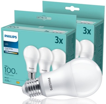 PHILIPS ZESTAW 6x Żarówka LED E27 13W=100W 4000K NEUTRALNA BIAŁA 1521lm A67