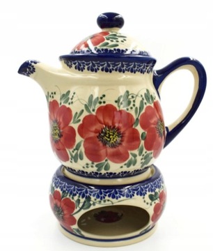 CERAMICZNY CZAJNIK Z PODGRZEWACZEM 1500 ml CERAMIKA STYL BOLESŁAWIEC