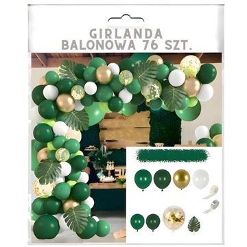 Girlanda balonowa balony zestaw safari liście urodziny roczek zielone 76szt