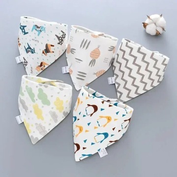 5Pcs Baby Bibs Triangle Scarf Cotton Cartoon Child Bandana Bib Dribble