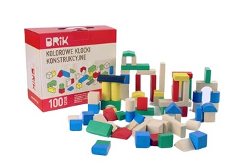 Drewniane kolorowe klocki 100 sztuk BRIK - POLSKIE KLOCKI