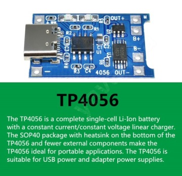 Зарядное устройство SUPER для TP4056 USB-C Li-Ion, протеин.