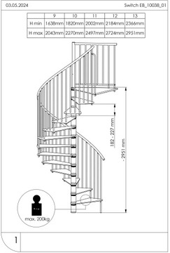 Лестница винтовая, металл MINKA Switch/Бук, диаметр 120 см