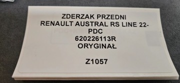 NÁRAZNÍK PŘEDNÍ RENAULT AUSTRAL RS LINE 22-