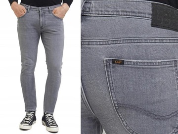 LEE LUKE rurki spodnie jeans slim tapered ZIP FLY Szary W33 L34