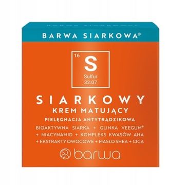 BARWA SIARKOWA krem matujący antybakteryjny 50ml wspiera walkę z trądzikiem