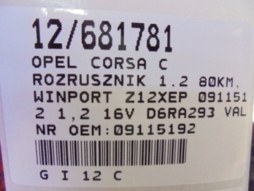 CORSA C STARTÉR 09115192 1,2 16V D6RA293