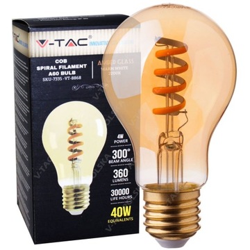 Żarówka LED AMBER SPIRALNA 4W E27 A60 FILAMENT